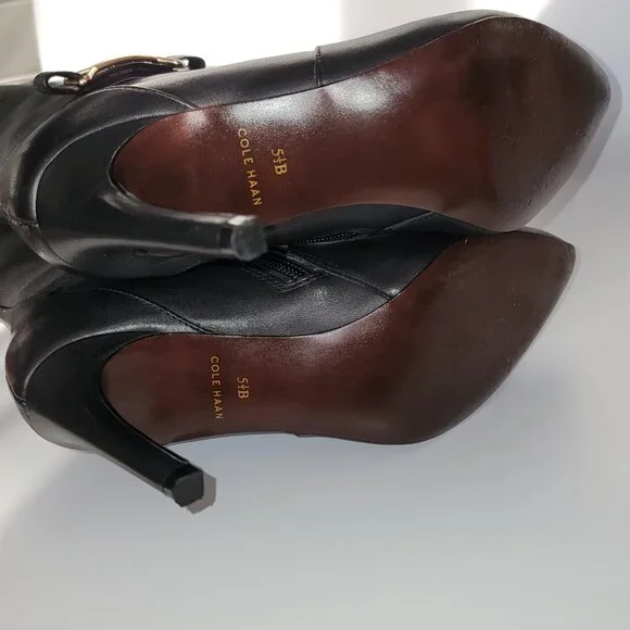 Cole Haan Boots Women's "Loveth" Black Leather Full Zip Tall 4" Heeled Knee High - Picture 4 of 7